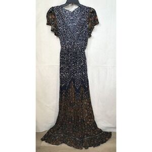 Patrons of Peace Boho Hippie Floral Paisley Maxi Dress XS Navy Cottagecore *READ